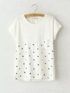 Shein White Short Sleeve Polka Dots Embroidery Pocket T-shirt