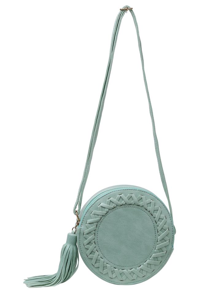 Shein Braided Tassel Zip Round Bag - Mint Green