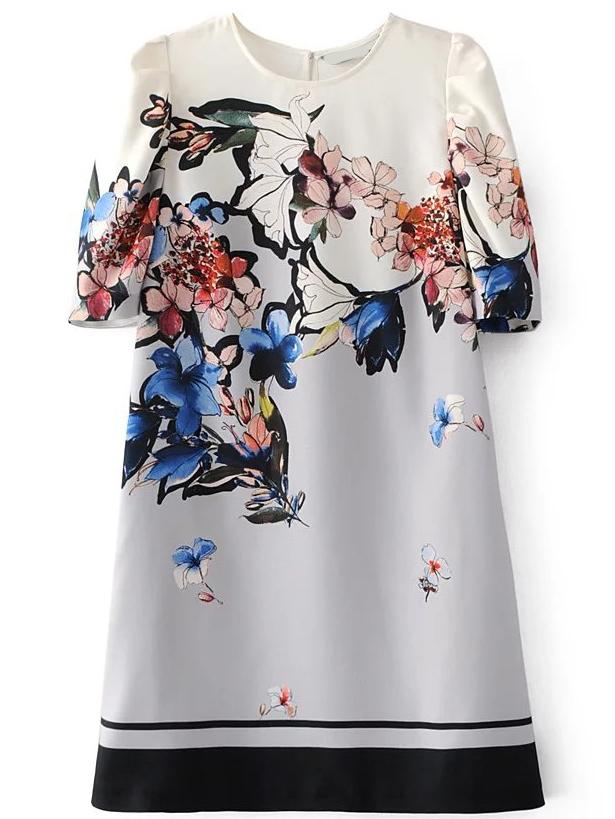 Shein Calico Print Contrast Hem Dress