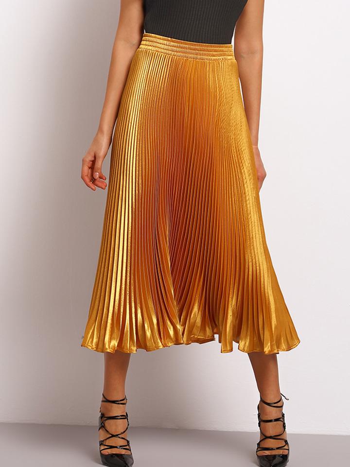 Shein Gold Elastic Waist Pleated Skirt