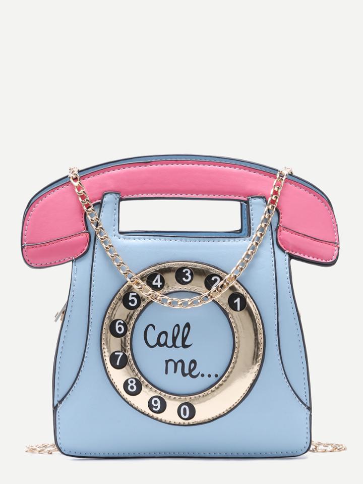 Shein Blue Call Me Tel Bag With Chain Strap