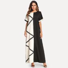 Shein Lace Crochet Contrast Color Block Longline Dress