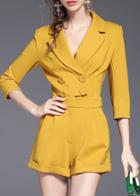 Shein Yellow V Neck Elegance Jumpsuit