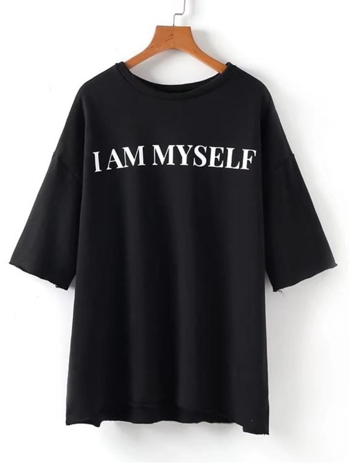 Shein Slogan Print Frayed Edge Boyfriend Sweatshirt