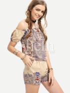 Shein Multicolor Vintage Print Off The Shoulder Blouse