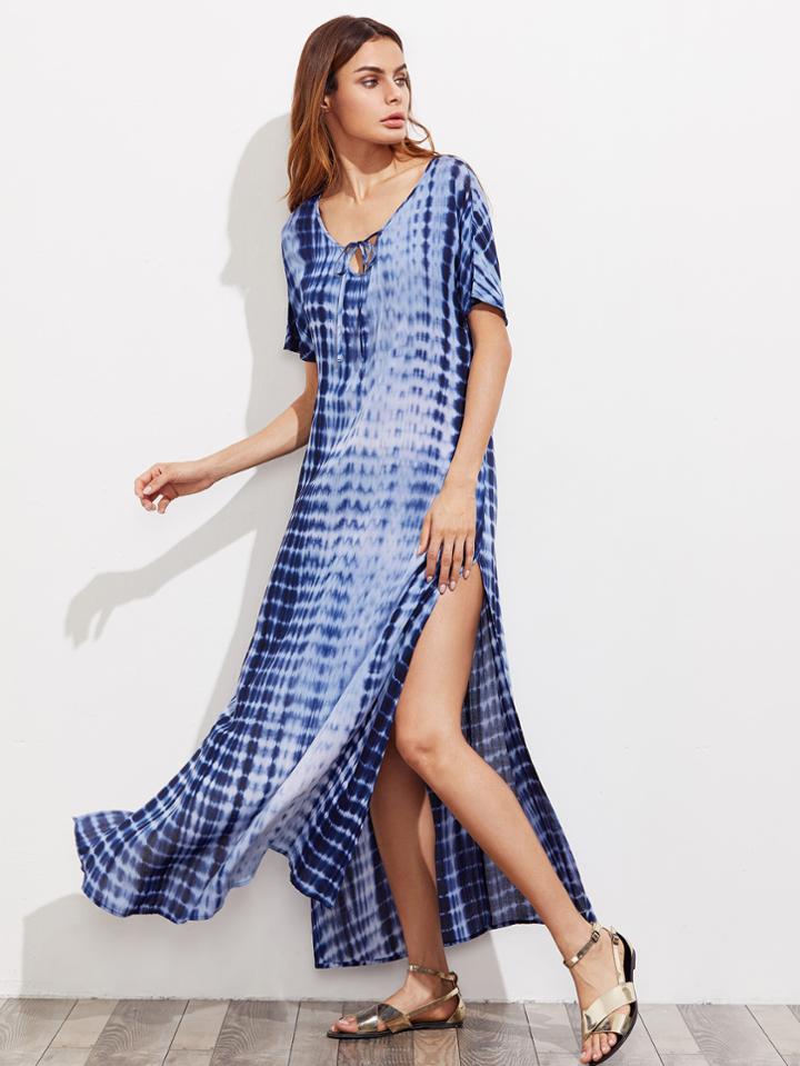 Shein Tie Neck High Slit Tie Dye Dress