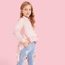 Shein Girls Button Up Layered High Low Hem Shirt