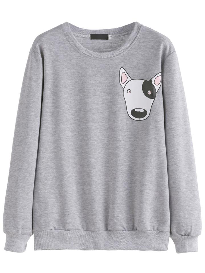 Shein Grey Cartoon Dog Print Sweatshirt