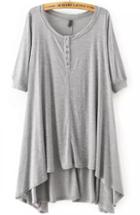 Shein Grey Short Sleeve Buttons High Low Dress