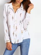 Shein White Cartoon Print Lace Up Cut Out Blouse