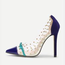 Shein Bow Detail Pointed Toe Pumps With Studded