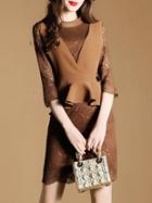 Shein Khaki Vest Two-pieces Sheath Lace Dress