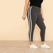 Shein Plus Drawstring Waist Rib Knit Striped Leggings