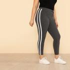Shein Plus Drawstring Waist Rib Knit Striped Leggings