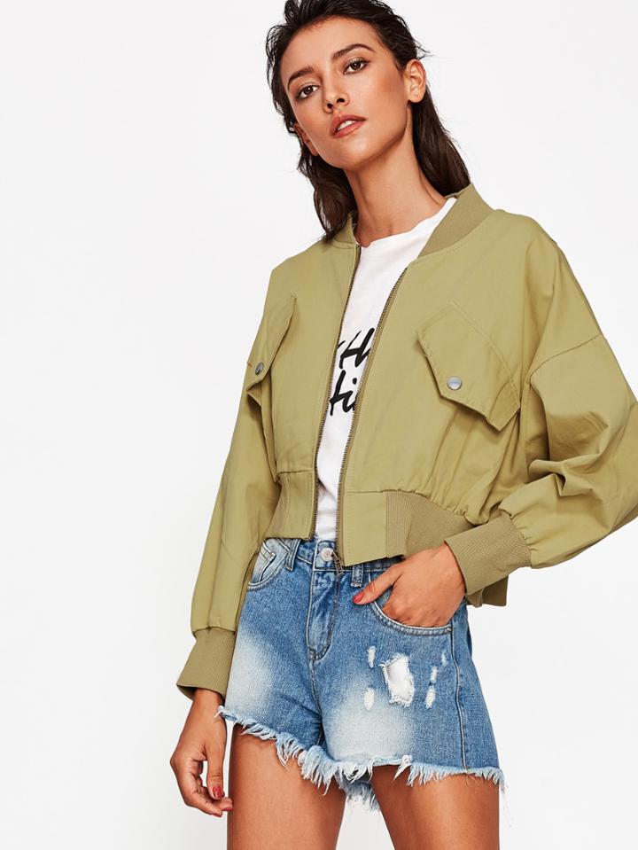 Shein Ribbed Trim Drop Shoulder Crop Jacket