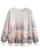 Shein Floral And Slogan Print Plaid Embossed Sweatshirt