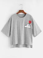 Shein Grey Pinstripes Floral Print High Low T-shirt