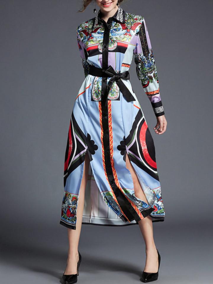 Shein M Split Front Tie Waist Longline Shirt Dress