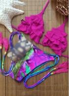 Rosewe Ruffles Decorated Rose Hater Bra Triangle Bikini