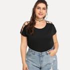 Shein Plus Pearl Beading Strappy Shoulder T-shirt