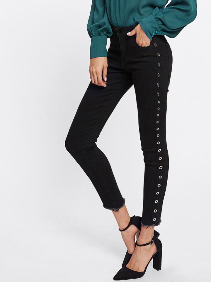 Shein Raw Hem Button Side Jeans