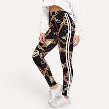 Shein Equestrian Print Striped Side Leggings