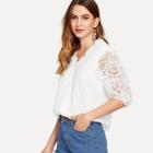 Shein Knot Back Mesh Sleeve Blouse