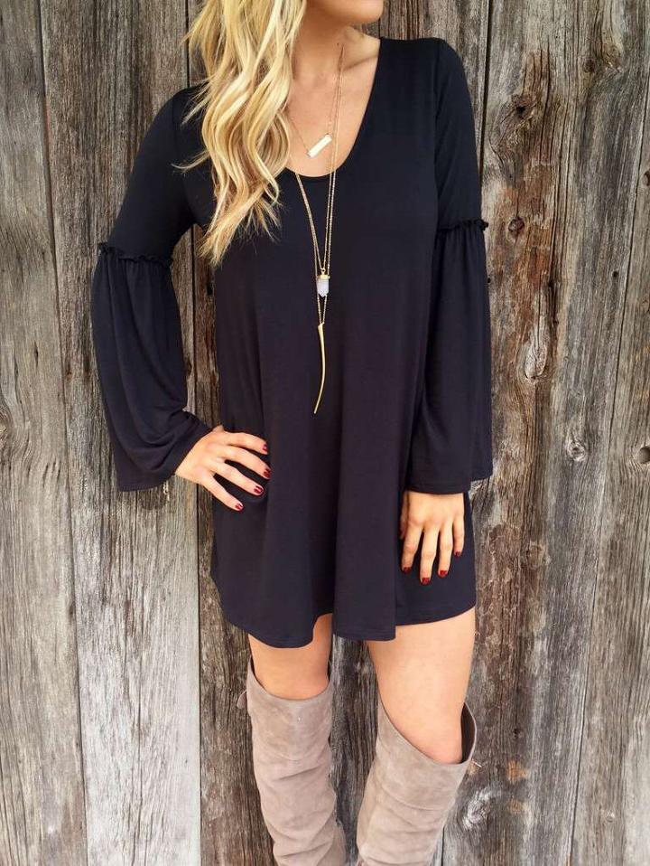 Shein Ruffle Trimmed Bell Sleeve Dress