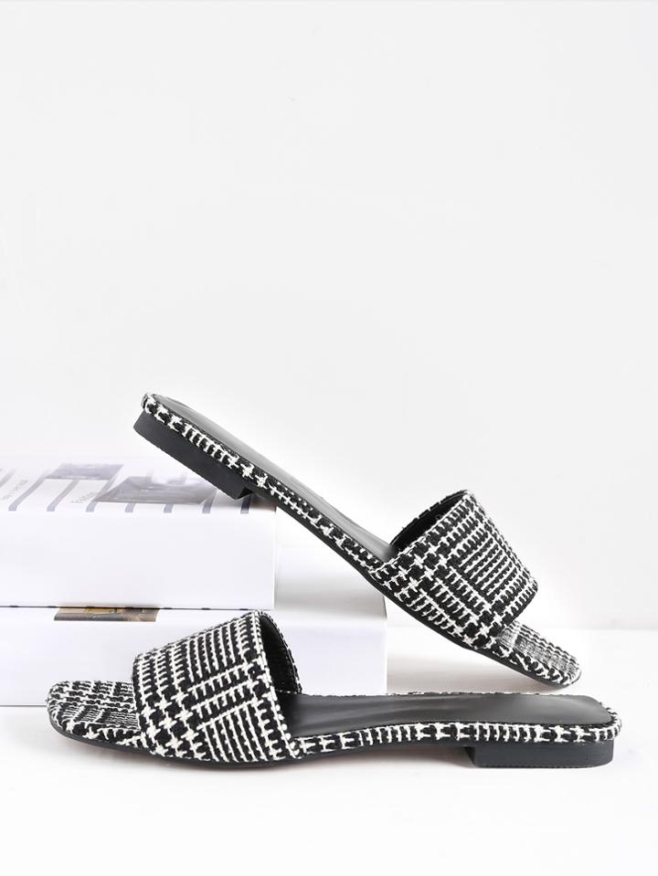 Shein Two Tone Plaid Slide Sandals