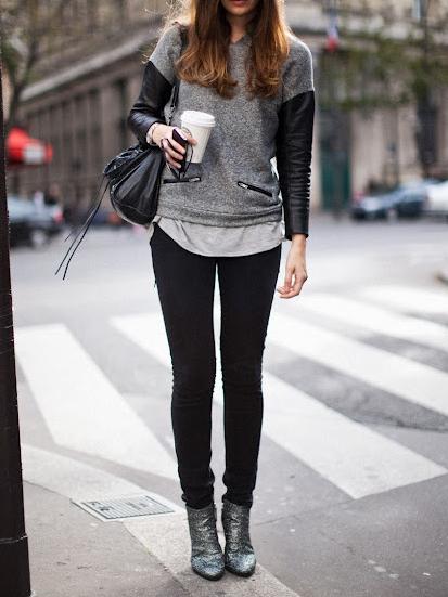 Shein Grey Black Long Sleeve Color Block Sweatshirt