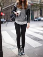 Shein Grey Black Long Sleeve Color Block Sweatshirt