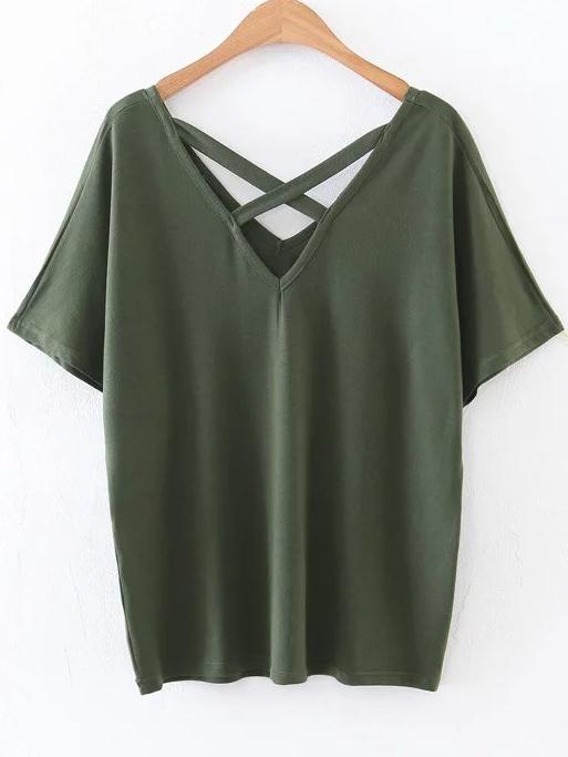 Shein Criss Cross V Neckline T-shirt
