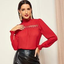 Shein Lace Insert Smocked Neck Top