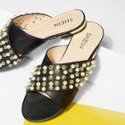 Shein Criss Cross Flat Slippers With Jewelry