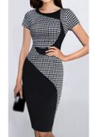 Rosewe Short Sleeve Plaid Print Bodycon Dress