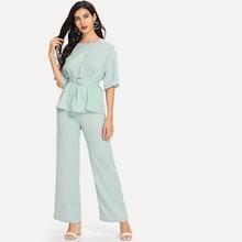 Shein Fold Pleat Belted Top & Pants Co-ord