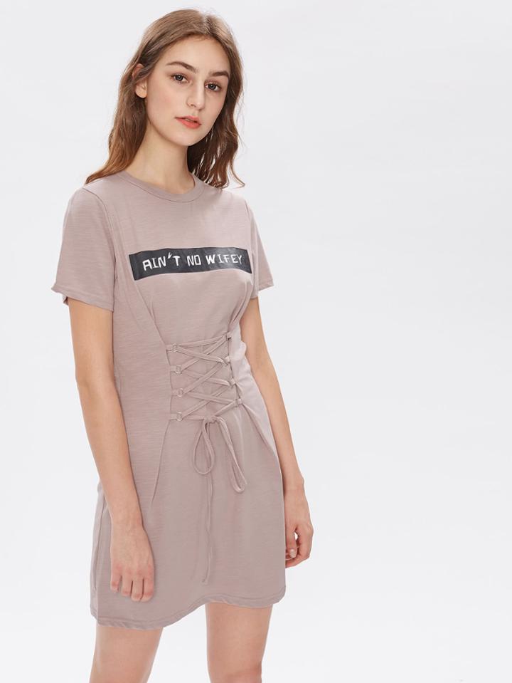 Shein Letter Print Lace Up Corset Dress