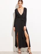 Shein Black Slit Side Wrap Dress With Belt