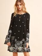 Shein Black Retro Circle Print Tunic Dress