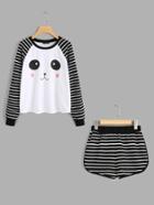 Shein Striped Raglan Sleeve Top & Dolphin Shorts Set