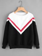 Shein Drop Shoulder Striped Trim Color Block Sweatshirt