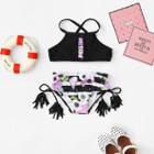 Shein Girls Flower Print Tassel Bikini Set