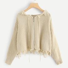 Shein Solid Raw Hem Hooded Knit Coat