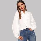 Shein Single Breasted Tie Neck Blouse