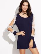 Shein Navy Lace Insert Cut Out Sleeve Dress