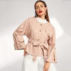 Shein Rolled Tab Sleeve Tie Waist Pu Coat
