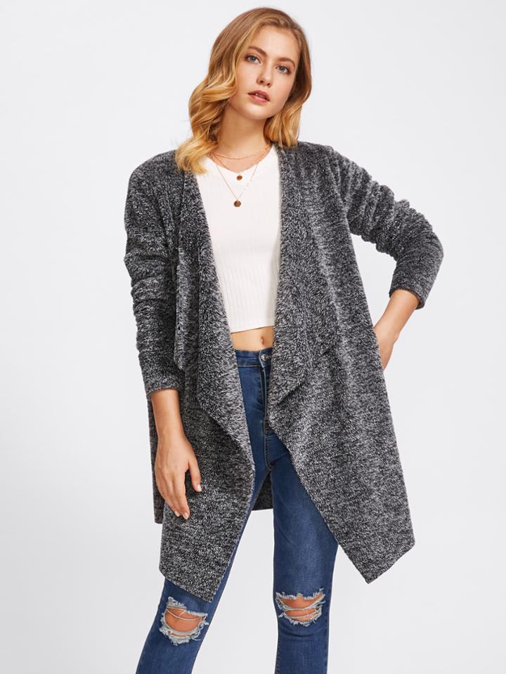 Shein Drape Collar Fluffy Coat