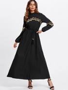 Shein Chevron Sequin Detail Self Tie Hijab Long Dress