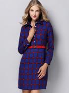Shein Blue Lapel Long Sleeve Print Drawstring Dress