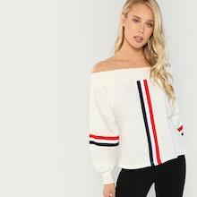 Shein Off Shoulder Striped Trim Sweatshirt